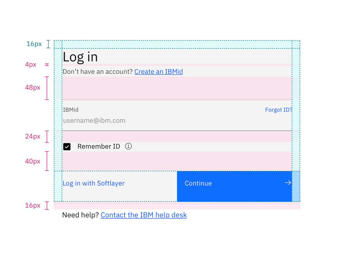 Specs for margins and vertical spacing in a centered login form with fluid input