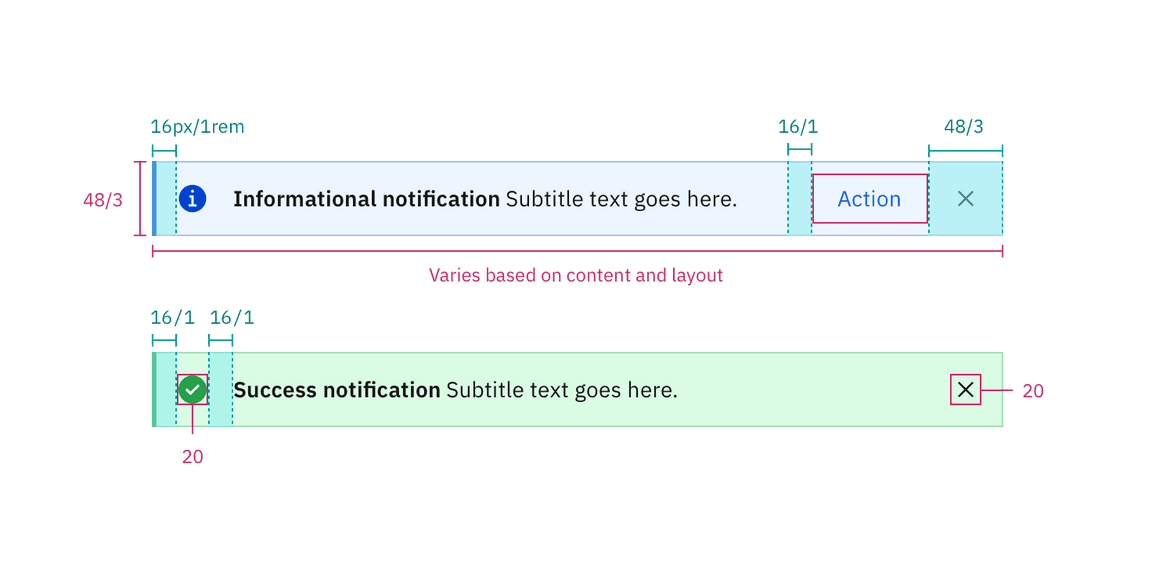 Structure and spacing for an inline notification