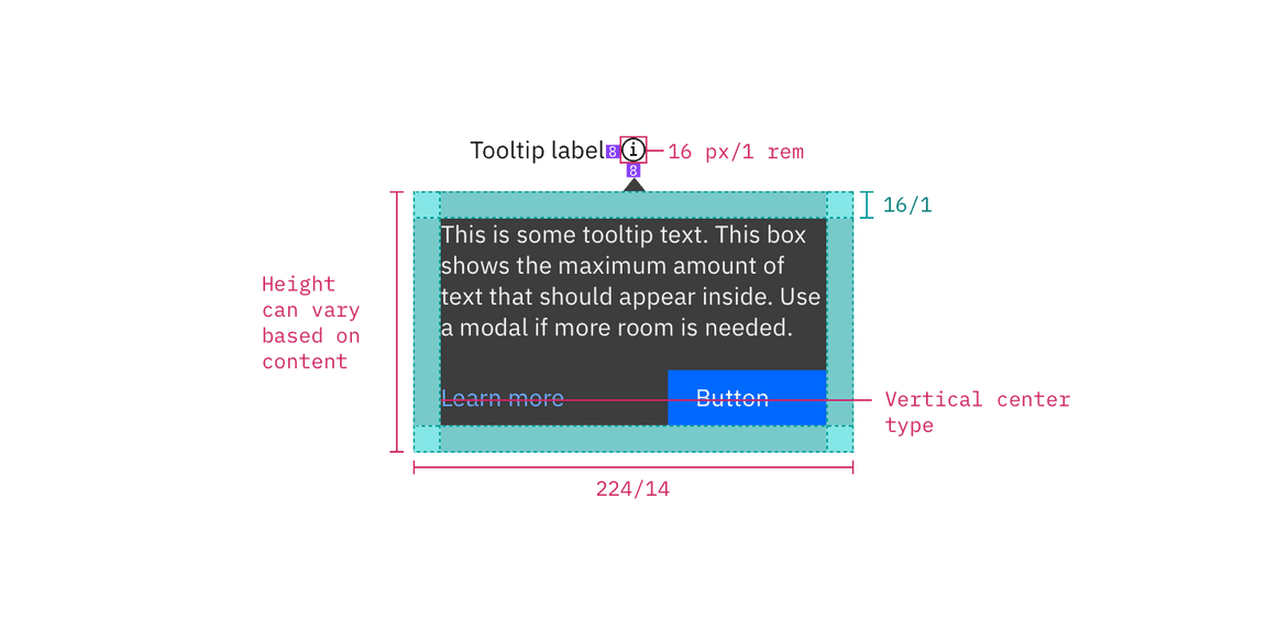 Structure and spacing measurements for an interactive tooltip