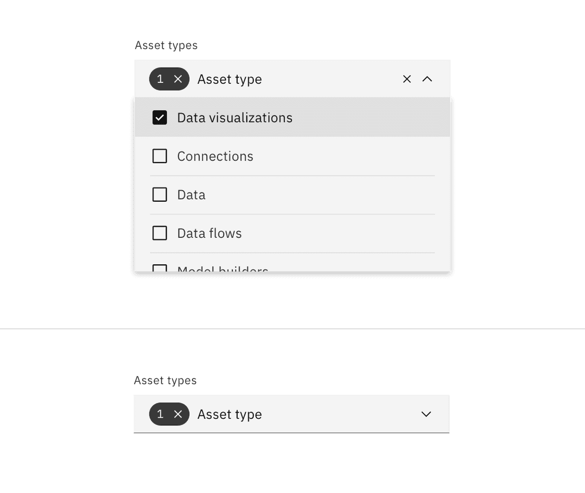 Filterable dropdown selected state.