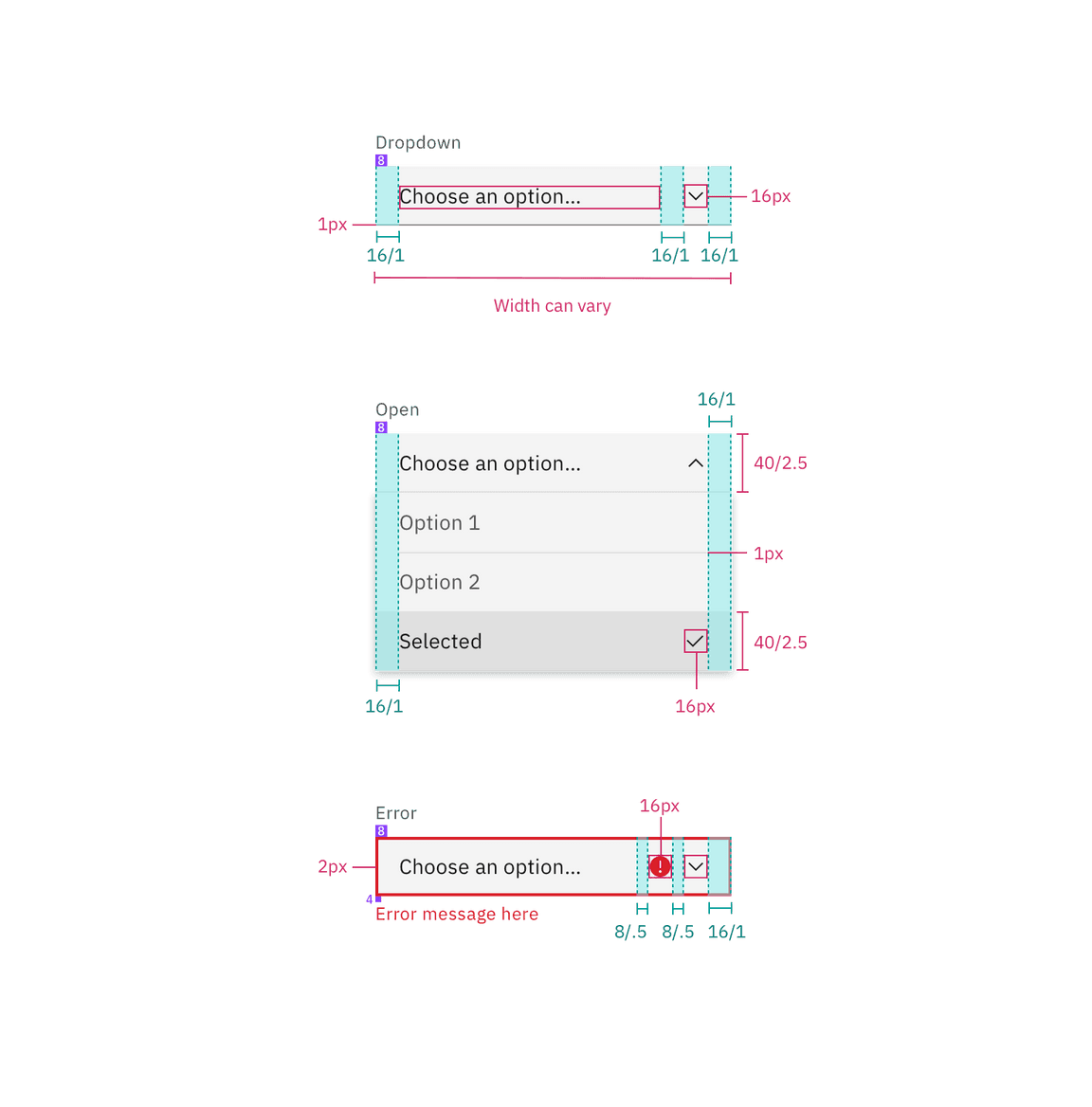 Structure and spacing for a closed dropdown