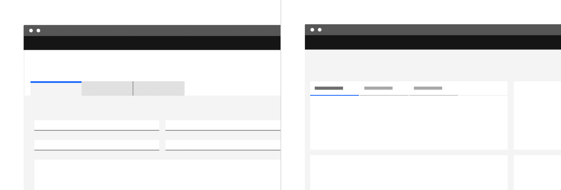 An example of container tabs on the left and default tabs on the right.