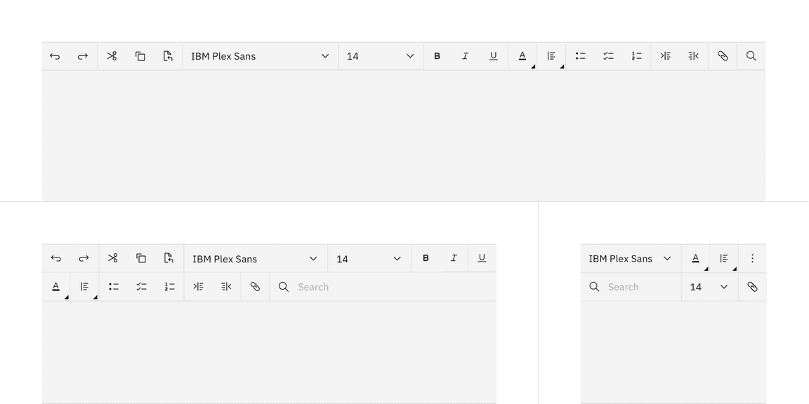Responsive versions of a text toolbar.