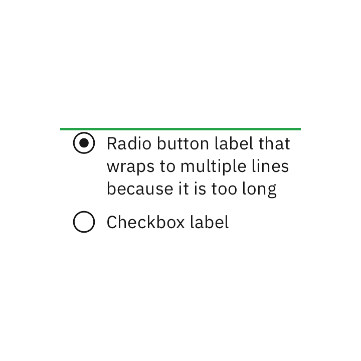 Do let text wrap beneath the radio button so the control and label are top aligned.