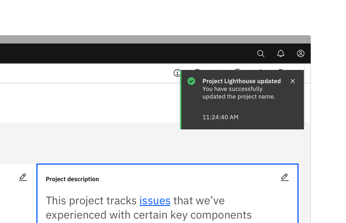 Internal notification. Компонент Toast уведомлений. Carbon Design System examples.