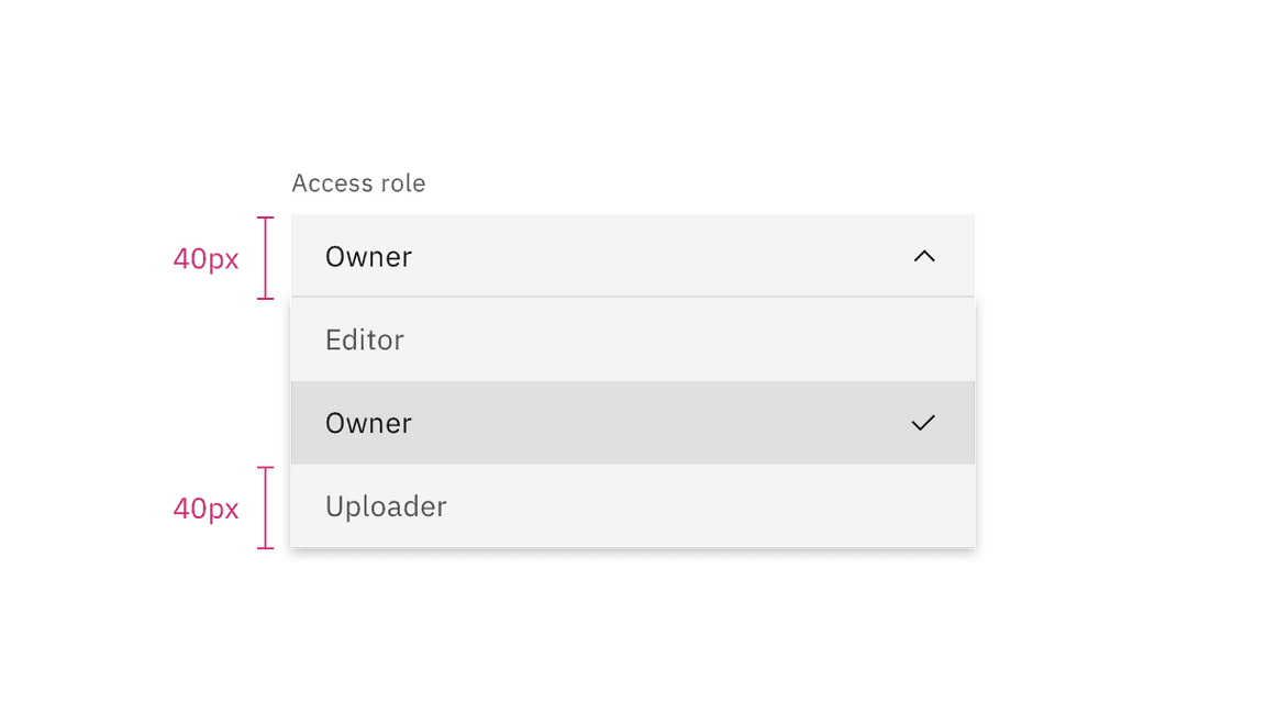 Dropdown field and option size relationship