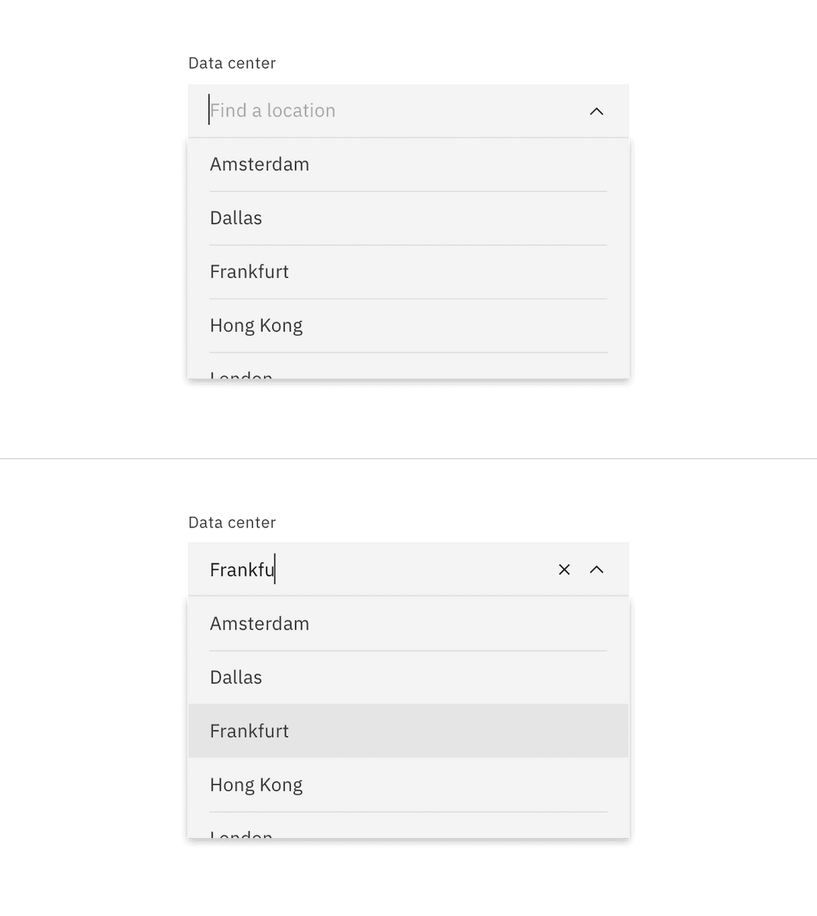 Combo box typing and option hover jumping to matched entry in the menu.